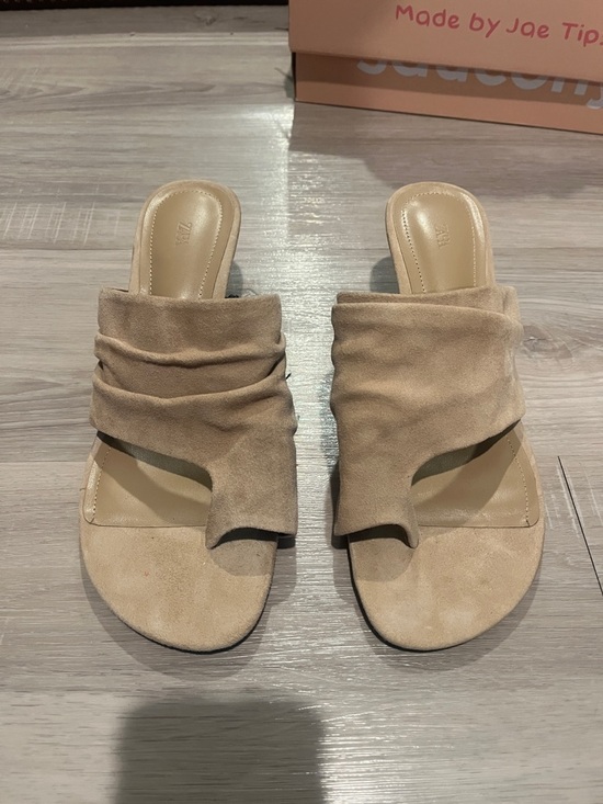 Zara Shoes - Zara Tan Suede Draped Slide Mules